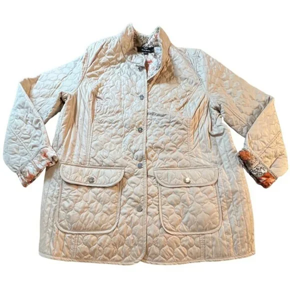 Dennis Basso Quilted Reversible Jacket Floral Beige Size Large Cottage Core - Picture 1 of 8